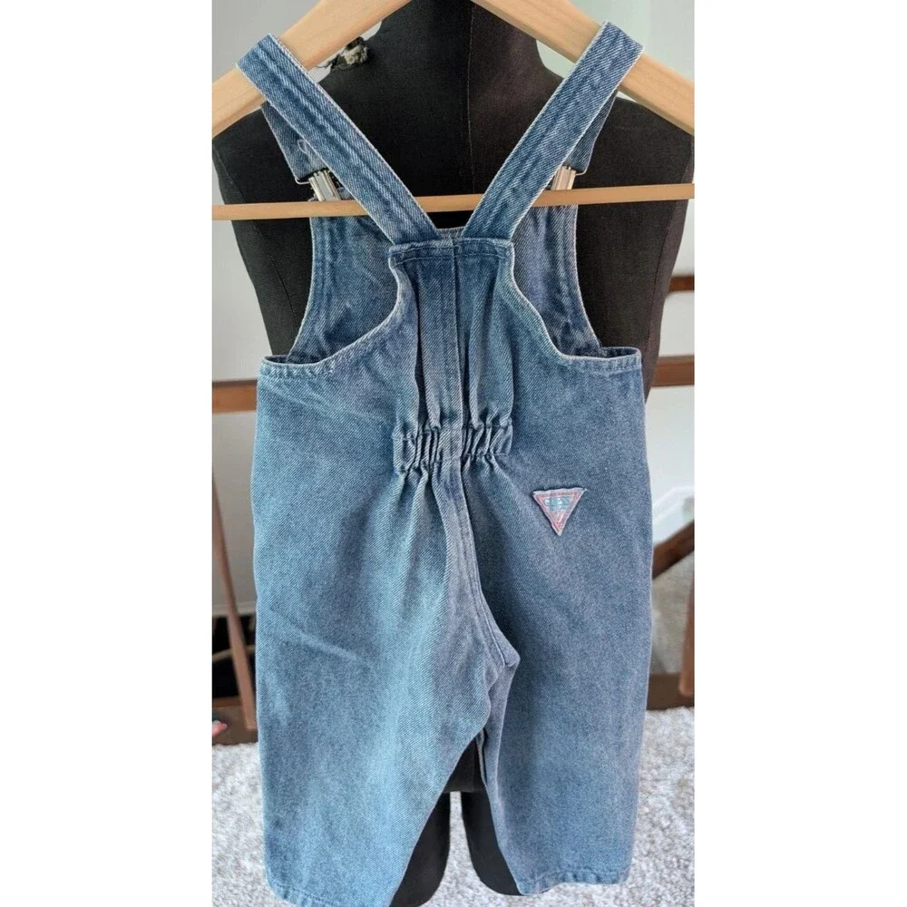 Vintage GUESS CLIP Overalls Georges Marciano USA Baby Girls Denim Size 12 Months